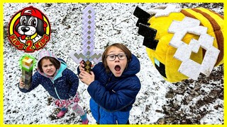 MINECRAFT IN REAL LIFE - KIDS SURVIVE A BEE ATTACK & RESCUE BABY ENDER DRAGON!