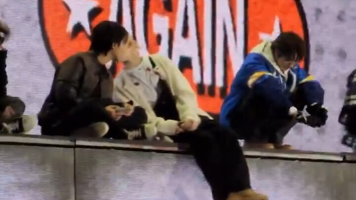 They’re all whispering to each other—so cute… Apparently, they’re telling everyone that Dino is goin