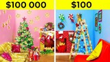 แต่งห้องสไตล์คริสต์มาสแบบรวย VS จน || ตกแต่งห้องด้วยงบ $100,000 VS $100 โดย 123 GO! FOOD