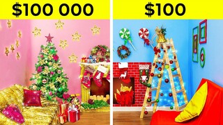 แต่งห้องสไตล์คริสต์มาสแบบรวย VS จน || ตกแต่งห้องด้วยงบ $100,000 VS $100 โดย 123 GO! FOOD