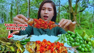 MUKBANG IKAN BAKAR PEDAS LALAPAN MENTAH DAUN PEPAYA TUMIS#mukbanglalapan#mukbang#asmr#makandikebun