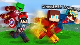 DC Speedrunners JJ and Nico VS MARVEL Hunters Mikey and Cash in Minecraft! - Maizen