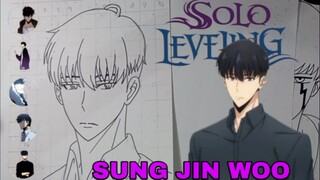 menggambar sung jin woo dari anime solo leveling