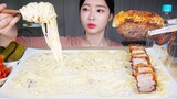 [Mukbang TV] - Mì pasta sốt kem phô mai + Thịt heo nướng | ASRM