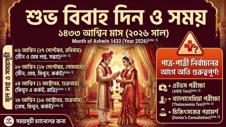 আশ্বিন মাস ১৪৩৩ শুভ বিবাহের লগ্ন ও সঠিক সময় | Marriage Dates & Lagna 2026 Somoy Suchi Official