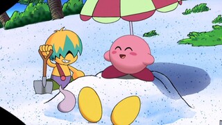 Baby Kirby yang menguburkan Dedede di pinggir pantai