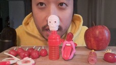 ASMR RED FOOD 12 LOLLIPOP & APPLE