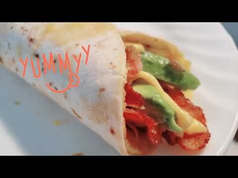 Easy Yummy Breakfast  Egg Tortilla Wrapper Bacon Avocado Cheese