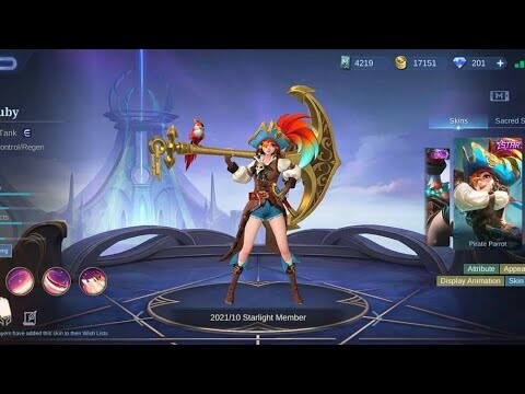 Entrance Animation of Ruby, Pirate Parrot October Starlight Skin - Mobile Legends