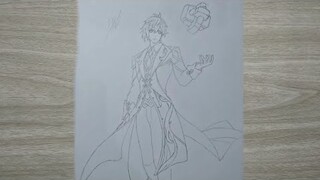 Sketch Draw Zhongli (Genshin Impact) |  钟离（原神）