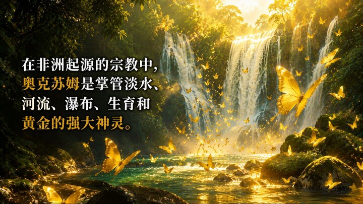 在非洲起源的宗教中，奥克苏姆是掌管淡水、河流、瀑布、生育和黄金的强大神灵。