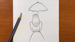 Very easy to draw | how to draw a girl with umbrella ☔️