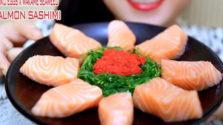 ASMR แซลมอนซาซิมิ x ไข่โทบิโกะ x สาหร่ายวากาเมะ เสียงกิน LINH-ASMR