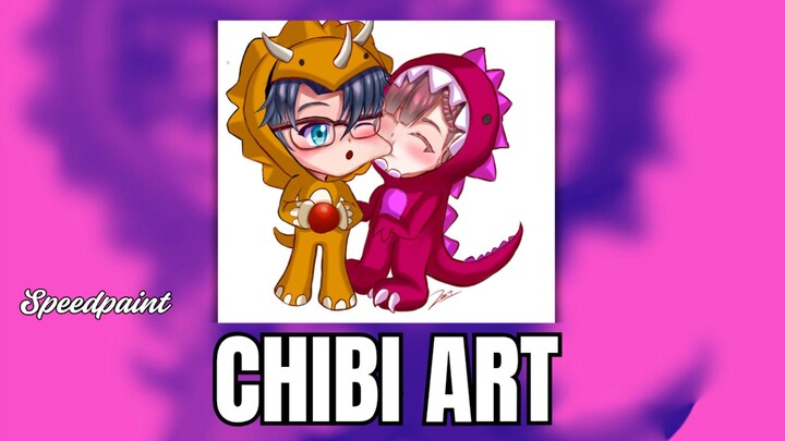 speed paint Chibi Art (baby T Rex Chyntami Cinta x Baby Triceratops Zaart)