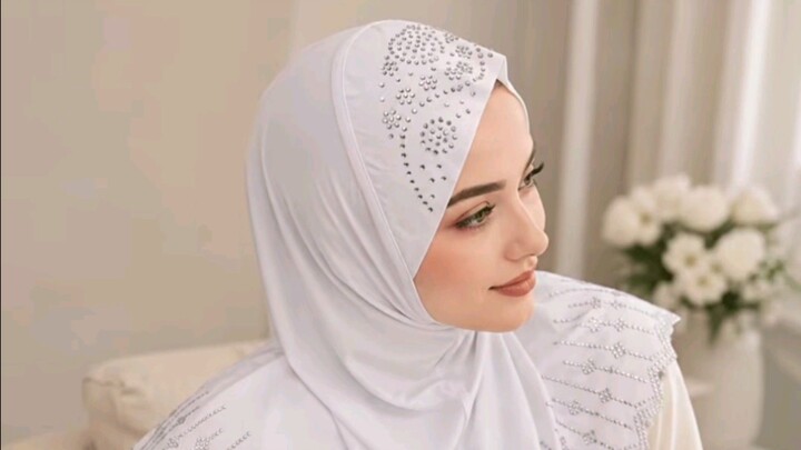 Rhinestone-Embellished Fringed Pull-On Hijab, Madeof Skin