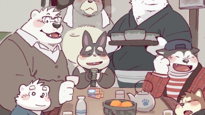 White bear father and son & dog couple