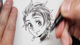 How to Draw Tanjiro in 3min(Real Time) 3分で炭治郎を描く方法