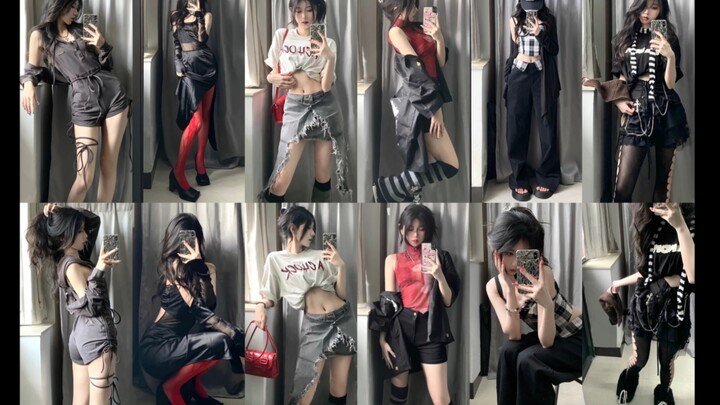 162 46｜6 set đồ cực xinh cho cô nàng cá tính｜Đen đỏ, dây buộc, phối mix & match độc đáo, phong cách 