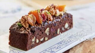 Nut and fruit chocolate cake