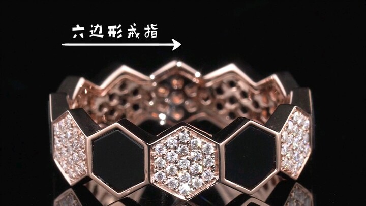 【Perhiasan Gi Zhuān】Cincin Sarang Lebah Bentuk Heksagonal (Batu Akik Hitam) (ˊo̶̶̷ᴗo̶̶̷`)