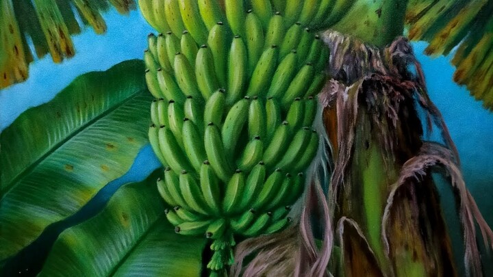 PAINT A BANANA TREE WITH ACRYLIC ON CANVAS BY DANDAN SA / BANANA FRUIT / MELUKIS POHON PISANG