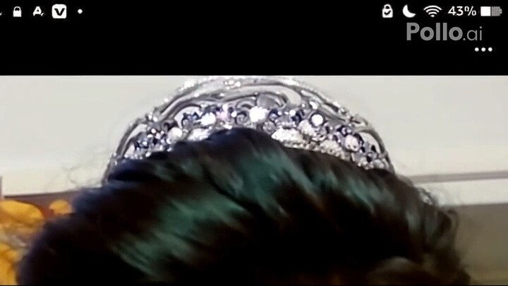 A close up of a girl wearing a sparkling tiara, her hair cascad
