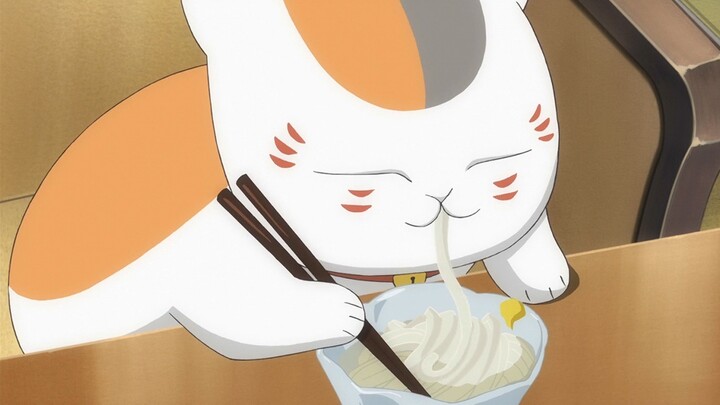 [ Natsume Yuujinchou Roku ] Guru kucing menggunakan sumpit untuk membuat enam, makan mie itu menyena