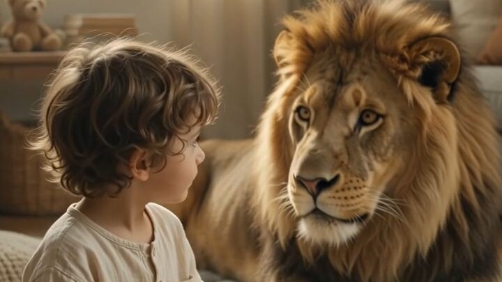 Child_showing_book_to_lion