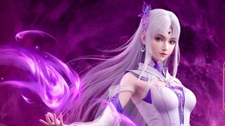 Purple clothes like clouds, silver hair like flowers, white clothes like snow, flowing and unparalle