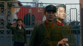 A gust of wind and thunder shakes the world, streets filled with red and green flags waving.