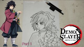 Drawing Giyu Tamioka - Demon Slayer,Black and White || Part 1