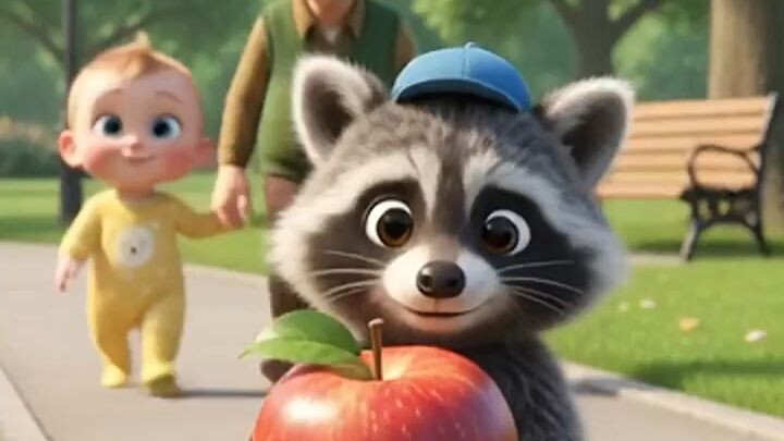 Raccoon Finds a Giant Apple! 😂🦝🍎👶
