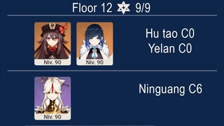 2.7 Spiral Abyss Floor 12 Ninguang C6 Solo, Hu Tao C0 and Yelan C0 Duo (9 stars)