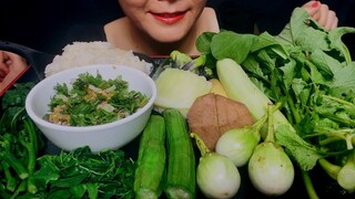 Chili Mukbang.Mackerel Chili Paste or Chili Sauce With Fresh Veggies & Boiled Veggies.Thai Nam Prik