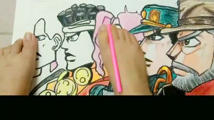 [Tranh chân/JOJO/Gan nổ]jio vẽ jojo Stardust Fighter??? Thử thách siêu sống động!!!