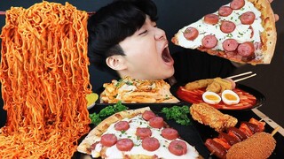 ASMR MUKBANG 편의점 핵불닭 미니!! 떡볶이 & 핫도그 & 치즈 피자 FIRE Noodle & HOT DOG & CHEESE PIZZA EATING SOUND!