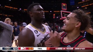 ZION WILLIAMSON AND TRAE YOUNG HAVE A LAUGH AFTER THIS HEATED MOMENT! RESPECT!