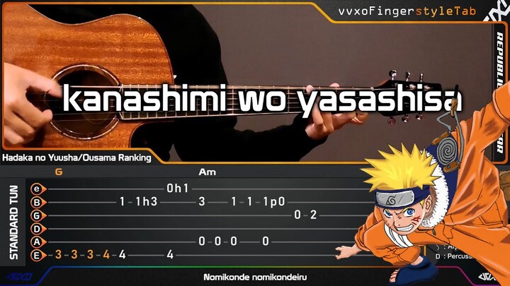 NARUTO OP 3 - KANASHIMI WO YASASHISA NI - Fingerstyle Guitar Cover + TABS Tutorial