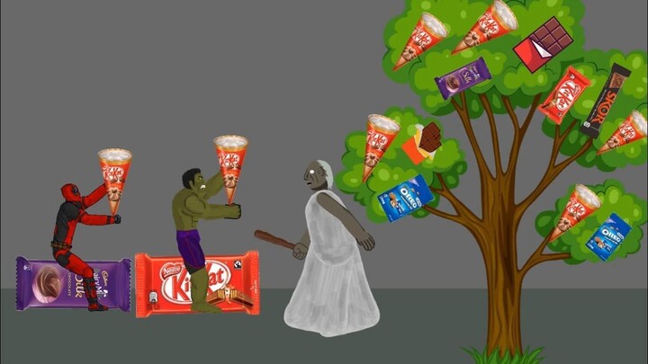 Granny vs Spider-man vs Hulk KitKat chocolate tree Funny Animations - DRAWING CA