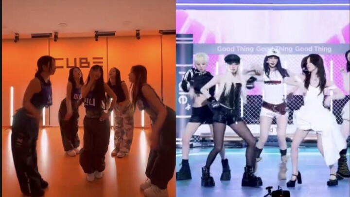 【i-dle】《Good Thing》编舞试案版 VS最终版本，副歌部分同屏对比（4）