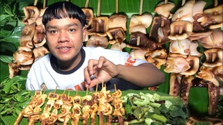 หมึกย่าง น้ำจิ้มซีฟู๊ดรสเด็ด หมึกเน้นๆ บรรยากาศฝนตกริน ทุ่งนายามแลง