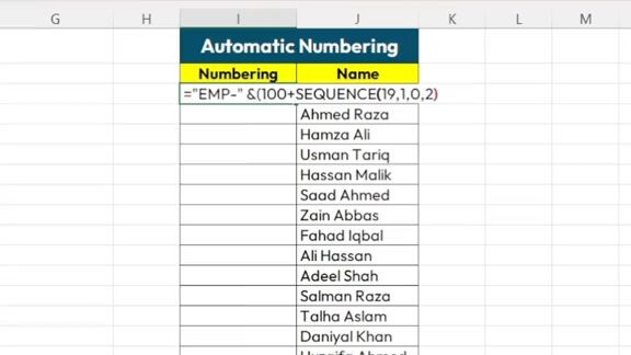 Automatic Numbering in Excel