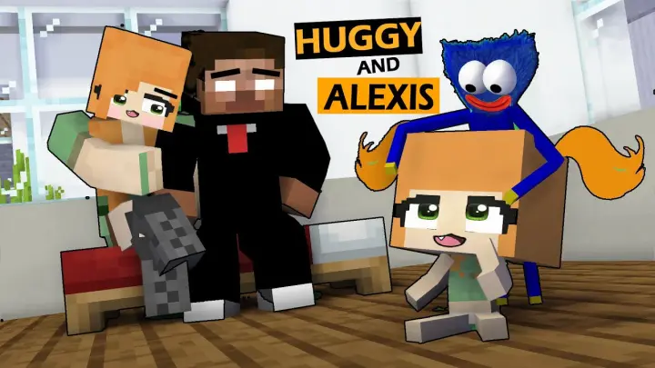 Meet ALEXIS and HUGGY WUGGY!: Herobrine and Alex's Daughter: Monster School Minecraft Animation