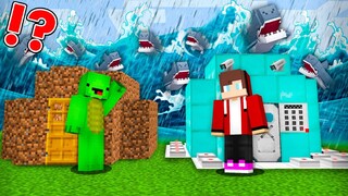 Tsunami with SHARKS vs Security House in Minecraft - Maizen JJ and Mikey Noob vs Pro
