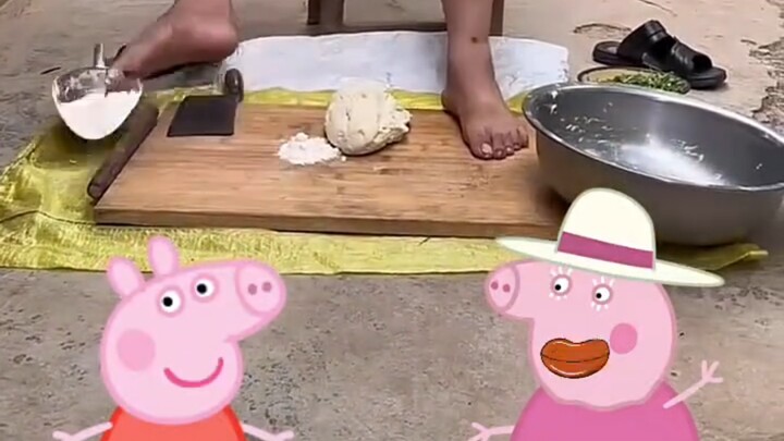 How does Grandpa knead dough with his feet?