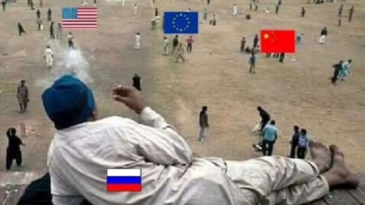 A Russian internet user posted a meme on Twitter depicting them sitting back and watching the tariff