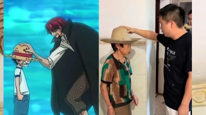 ผลงานชิ้นเอกของลูกพี่ลูกน้องเสี่ยวหม่าหยุน ท่านเซียนลูบศีรษะข้า แชงค์สสวมหมวกให้ลูฟี่