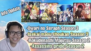 Bahas owari no seraph s3,Isekai maou shoukan s3,rokudenashi majutsu s2,assassins pride s2 ||Req subs