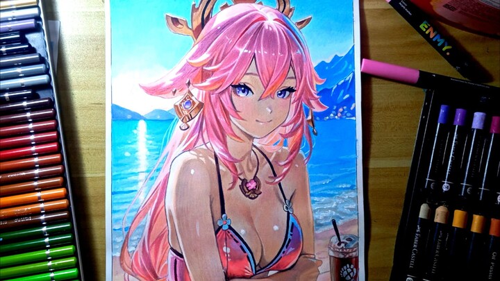 Cara Menggambar Anime Yae Miko Character | Anime Drawing - DrawNime