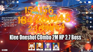 Klee Oneshot Combo 2M HP Boss 2.7 12-3 Without Using Burst - Yelan Makes Klee Back to Meta